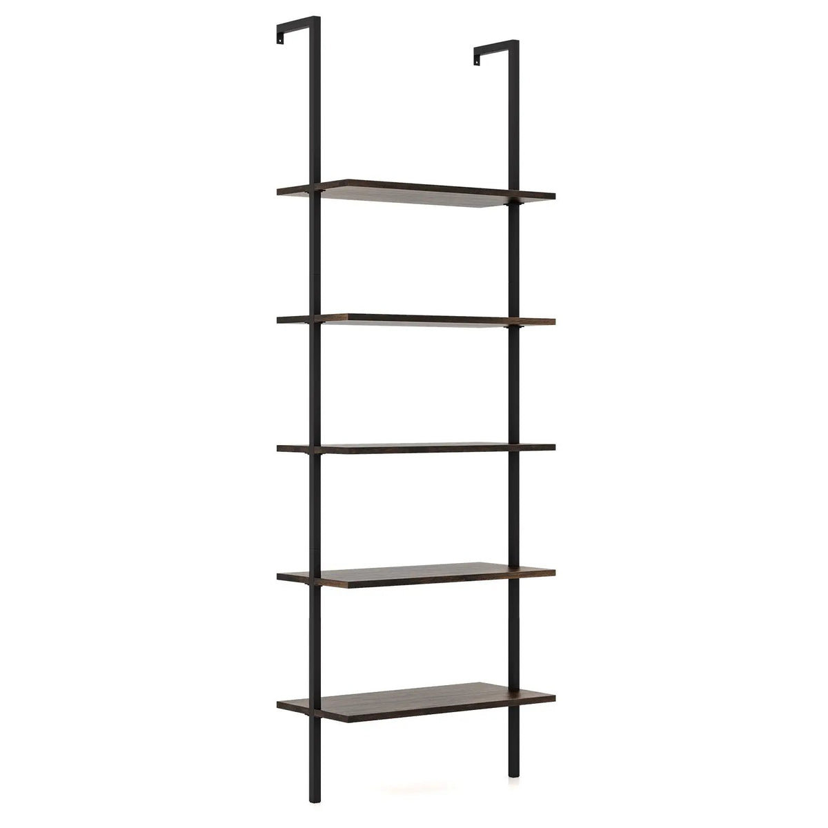 5 Tier Ladder Shelf Wall-Mounted Bookcase with Steel Frame-Brown by DirectDeals