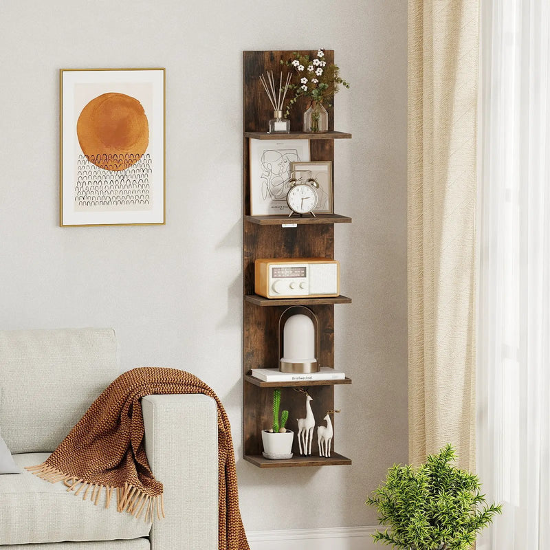 5-Tier Wall Mounted Shelf Unit with Wood Grain by DirectDeals