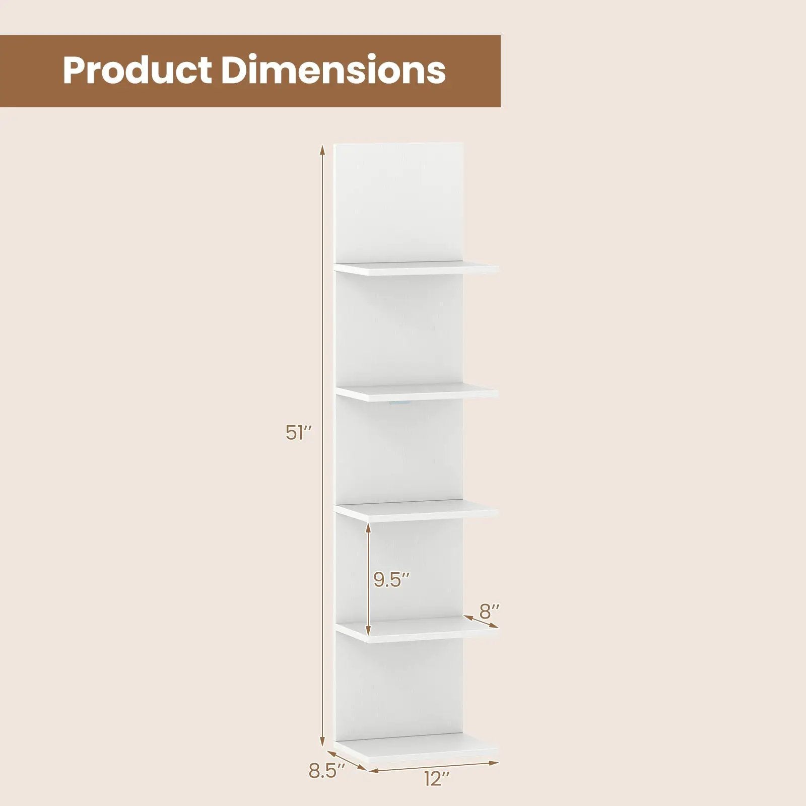 5-Tier Wall Mounted Shelf Unit with Wood Grain by DirectDeals