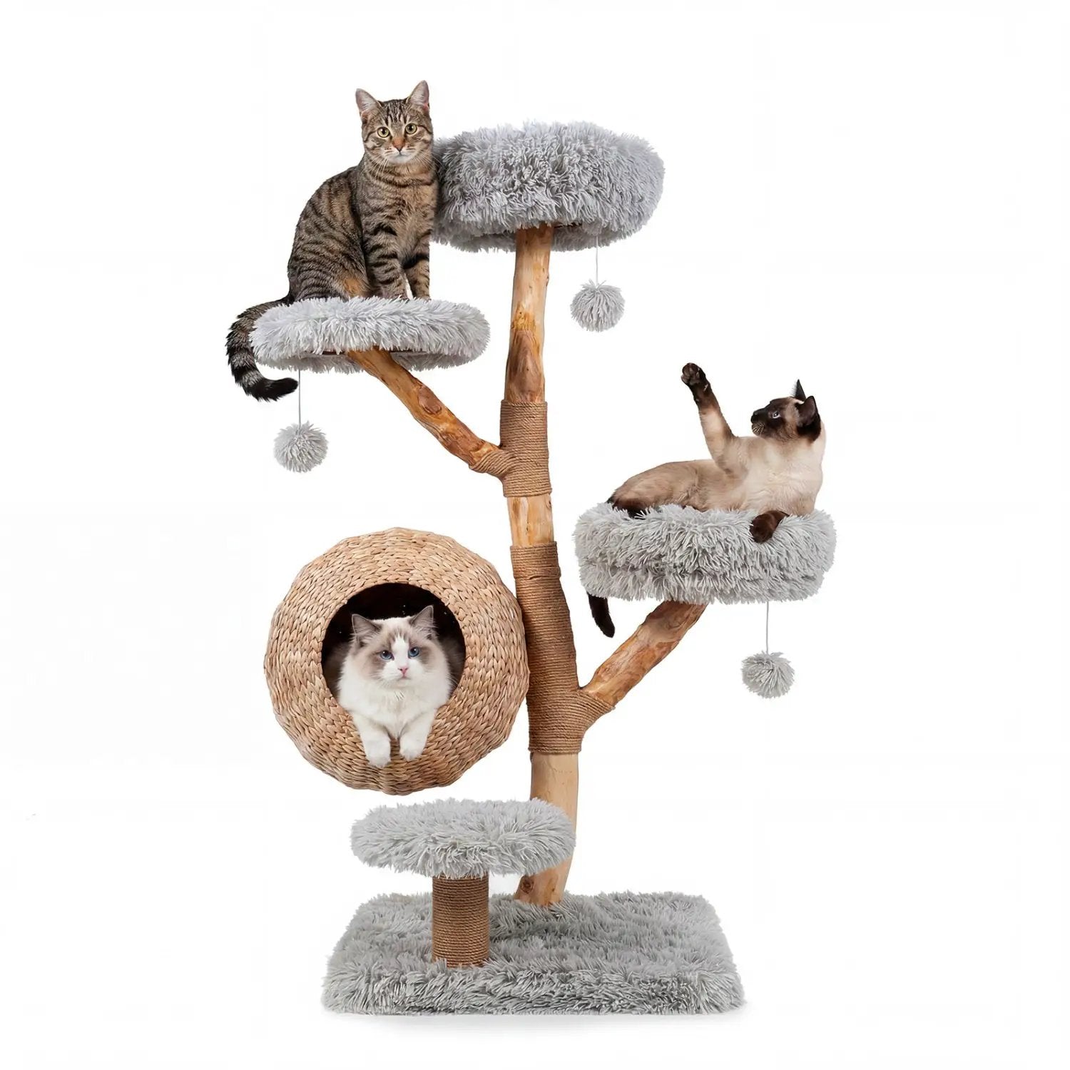5-Tier Wooden Cat Tree with Woven Condo Plush Perches Jute Posts & Balls by DirectDeals