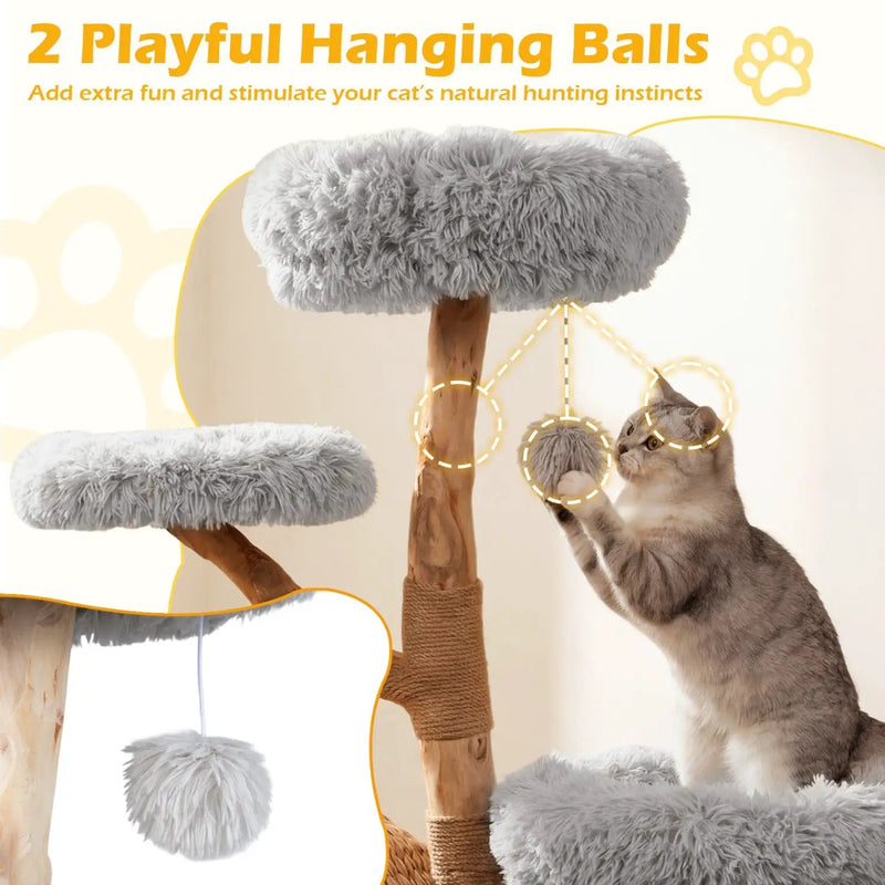 5-Tier Wooden Cat Tree with Woven Condo Plush Perches Jute Posts & Balls by DirectDeals