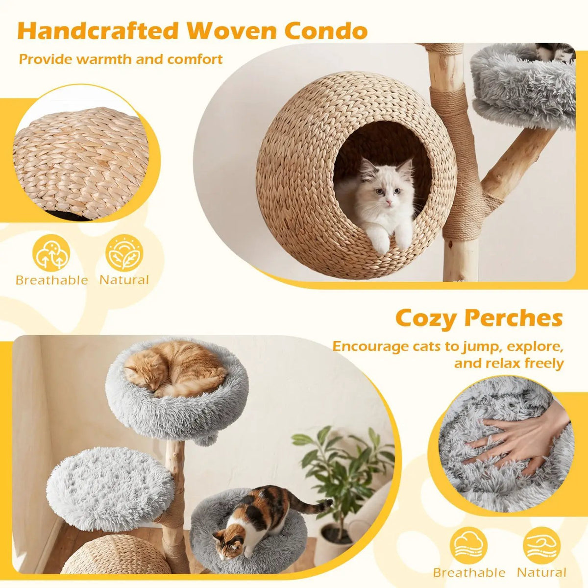5-Tier Wooden Cat Tree with Woven Condo Plush Perches Jute Posts & Balls by DirectDeals
