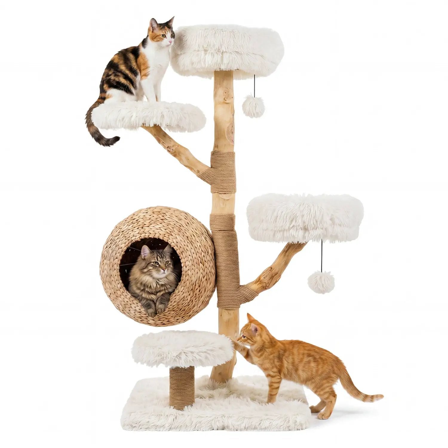 5-Tier Wooden Cat Tree with Woven Condo Plush Perches Jute Posts & Balls by DirectDeals