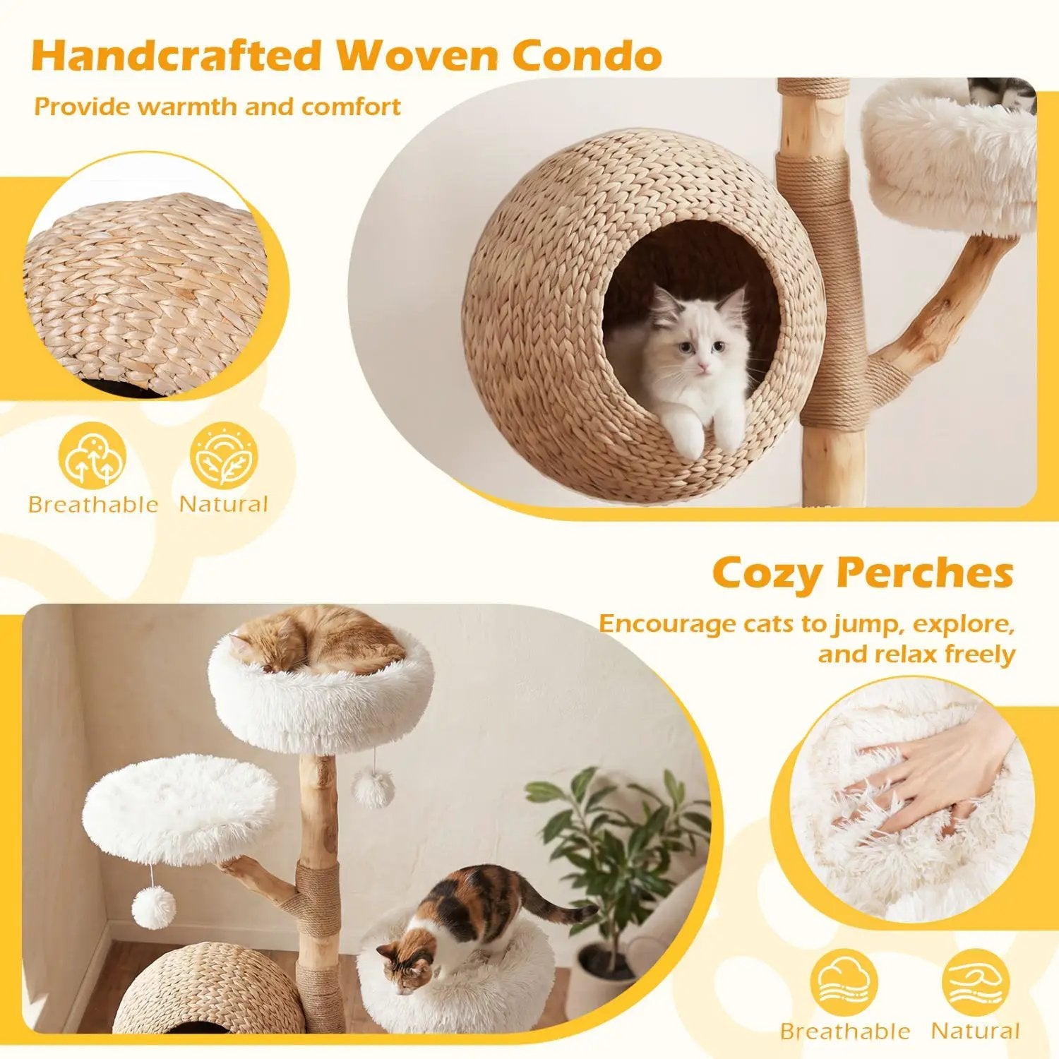 5-Tier Wooden Cat Tree with Woven Condo Plush Perches Jute Posts & Balls by DirectDeals