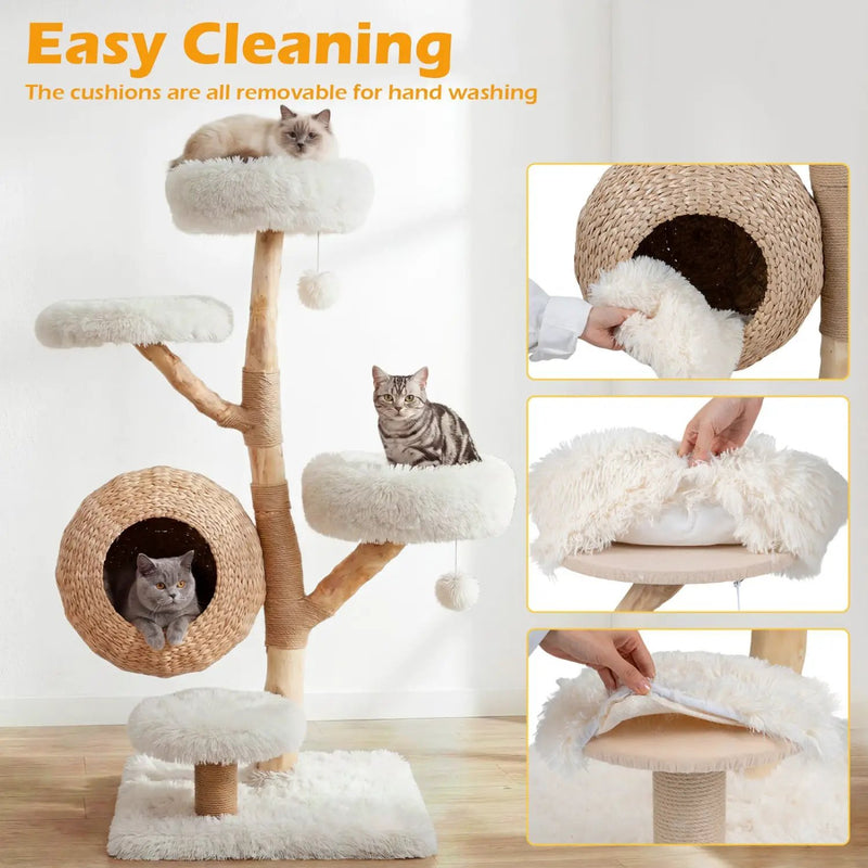 5-Tier Wooden Cat Tree with Woven Condo Plush Perches Jute Posts & Balls by DirectDeals