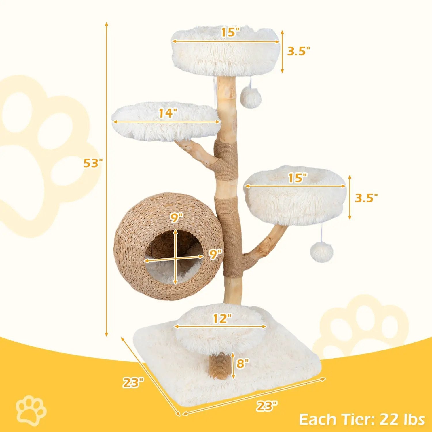 5-Tier Wooden Cat Tree with Woven Condo Plush Perches Jute Posts & Balls by DirectDeals