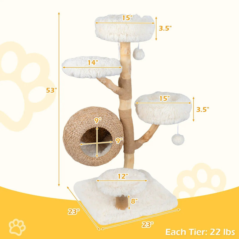 5-Tier Wooden Cat Tree with Woven Condo Plush Perches Jute Posts & Balls by DirectDeals