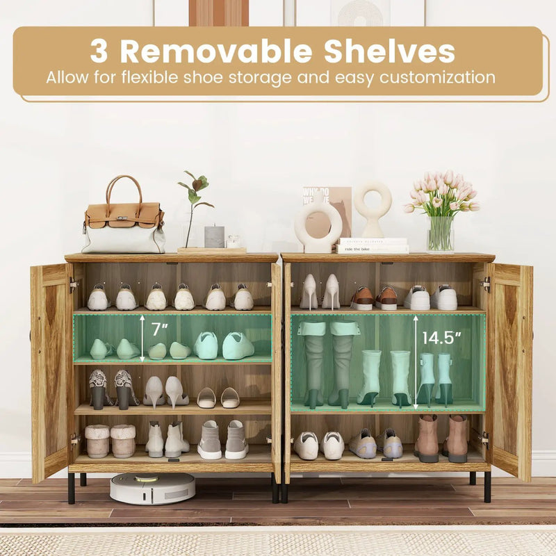 5-Tier Wooden Farmhouse Shoe Cabinet with Woven Rattan Doors by DirectDeals