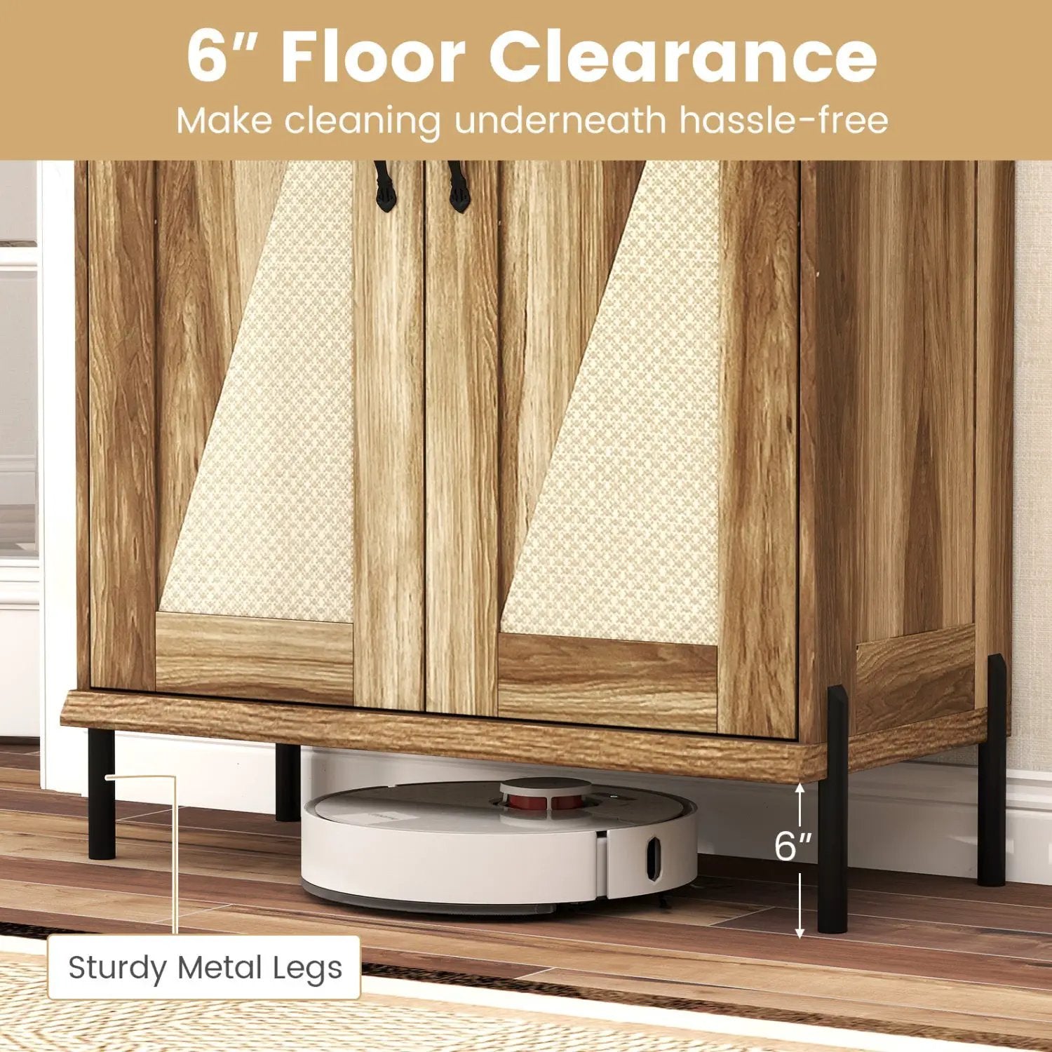 5-Tier Wooden Farmhouse Shoe Cabinet with Woven Rattan Doors by DirectDeals