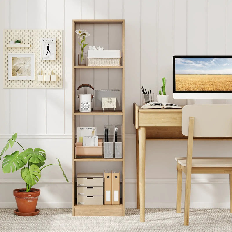 5 Tiers 4-Cube Narrow Bookshelf with 4 Anti-Tipping Kits by DirectDeals