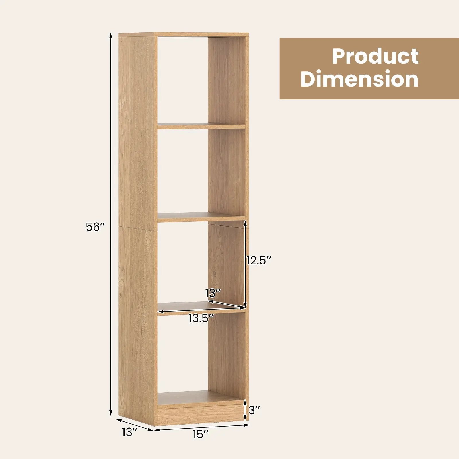 5 Tiers 4-Cube Narrow Bookshelf with 4 Anti-Tipping Kits by DirectDeals
