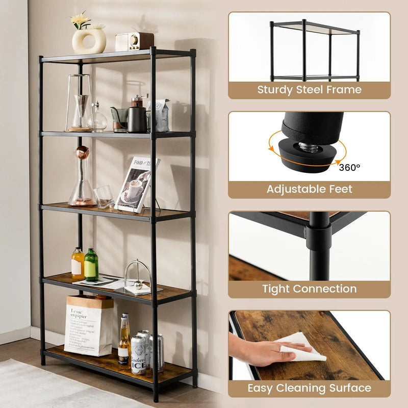 5 Tiers 61 Inch Multi-use Bookshelf with Metal Frame by DirectDeals