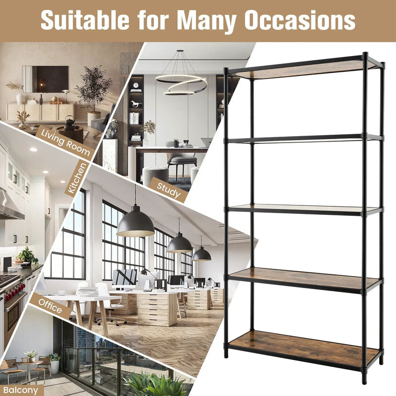 5 Tiers 61 Inch Multi-use Bookshelf with Metal Frame by DirectDeals