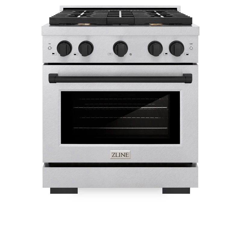 ZLINE 30"Paramount Dual Fuel Range DuraSnow® Matte Black SDRSZ-30-MB by Farmhouse Kitchen and Bath