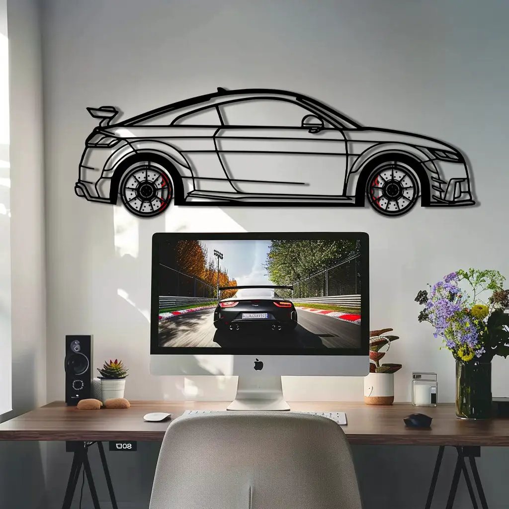 Audi TT Metal Car Wall Art with Rotating Wheels - Iconic Sports Coupe Silhouette Decor - Interactive Automotive Wall Art- KAFMEKA099 by Enova Art