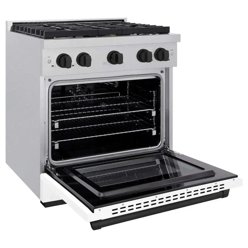 ZLINE 30"Gas Range, Convection Gas Oven, DuraSnow® White Matte, Matte Black SGRSZ-WM-30-MB by Farmhouse Kitchen and Bath