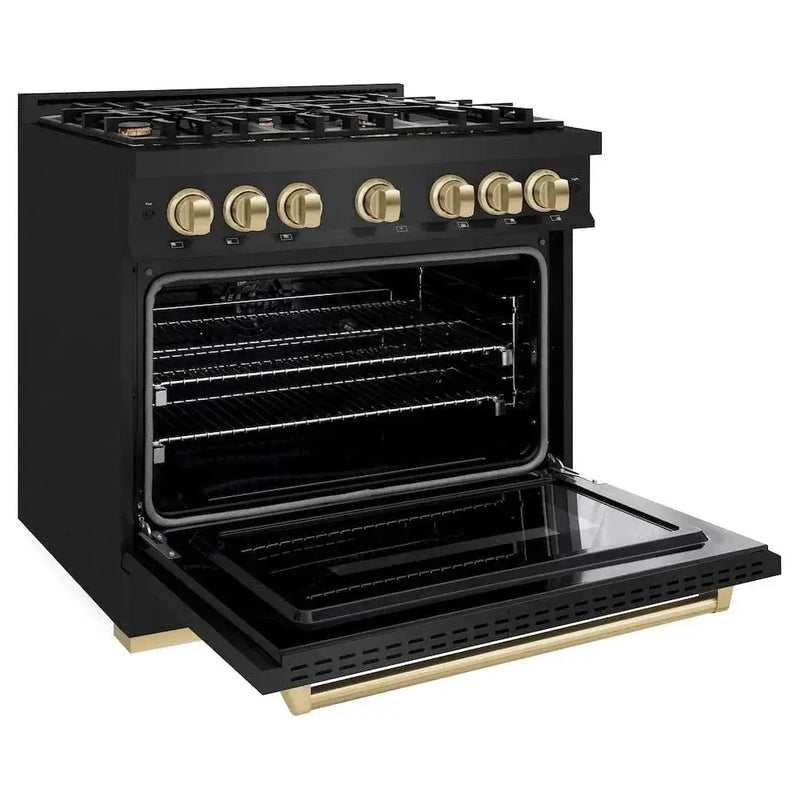 ZLINE 36" Dual Fuel Range, Gas Cooktop, Electric Convection Oven Black Stainless Steel, Champagne Bronze CDRBZ-36-CB by Farmhouse Kitchen and Bath