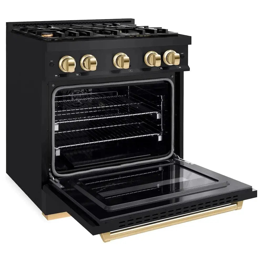 ZLINE 30" Classic Gas Range, Convection Gas Oven Black Stainless Steel, Gold CGRBZ-30-G by Farmhouse Kitchen and Bath