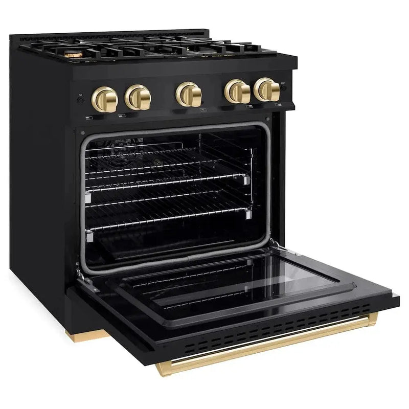 ZLINE 30" Classic Gas Range, Convection Gas Oven Black Stainless Steel, Gold CGRBZ-30-G by Farmhouse Kitchen and Bath