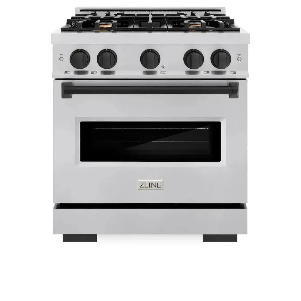 ZLINE 30" Dual Fuel Range, Gas Cooktop, Electric Convection Oven Stainless Steel, Matte Black CDRZ-30-MB by Farmhouse Kitchen and Bath