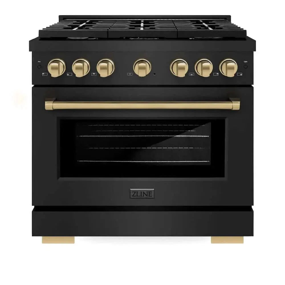 ZLINE 36"Gas Range, Convection Gas Oven, Black, Champagne Bronze,SGRBZ-36-CB by Farmhouse Kitchen and Bath