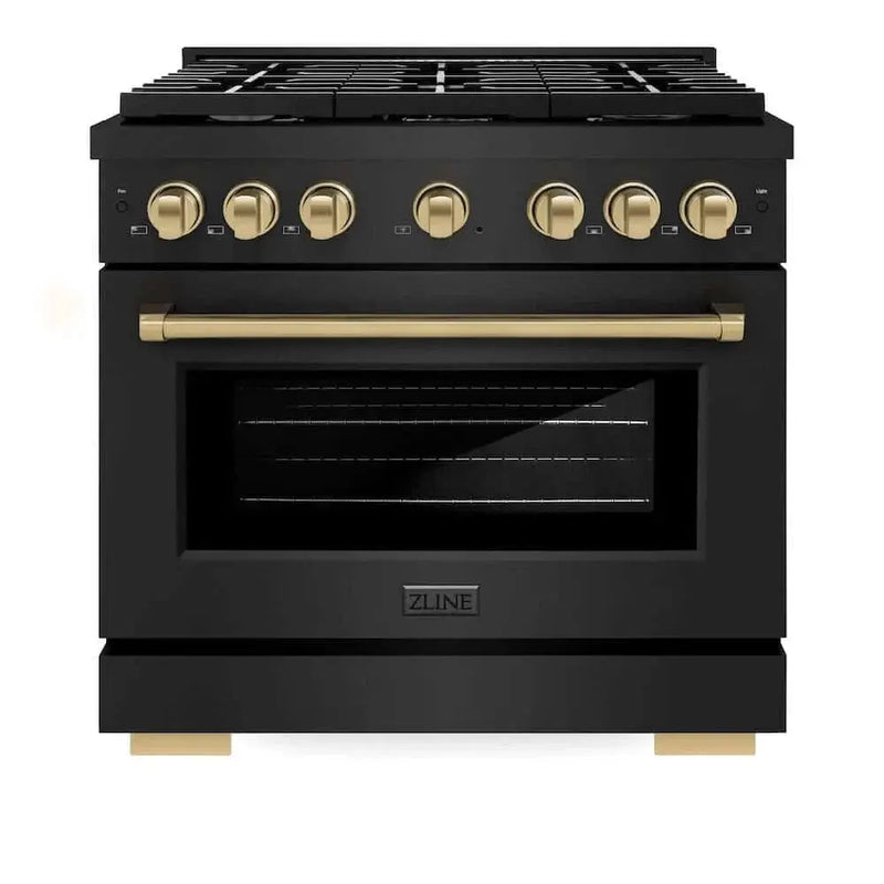 ZLINE 36"Gas Range, Convection Gas Oven, Black, Champagne Bronze,SGRBZ-36-CB by Farmhouse Kitchen and Bath