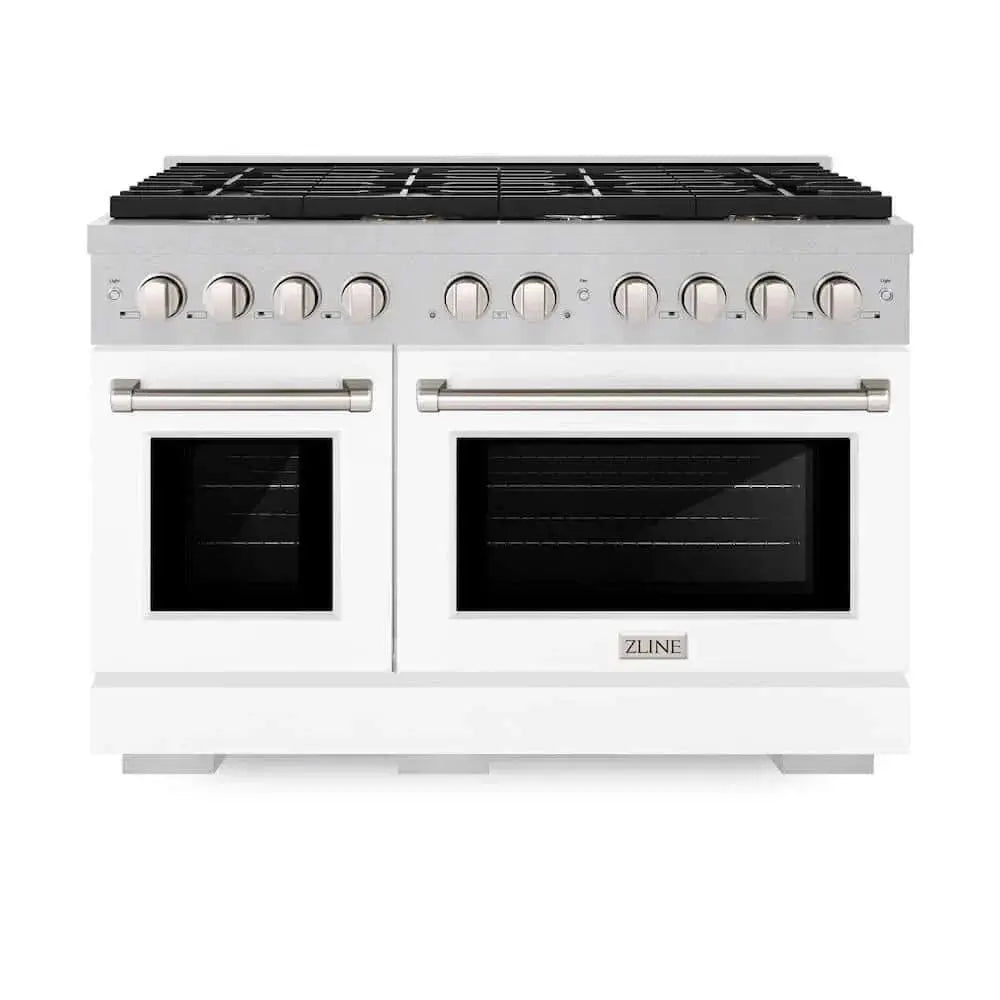 ZLINE 48"Gas Range, Convection Gas Oven , DuraSnow® White Matte, SGRS-WM-48 by Farmhouse Kitchen and Bath