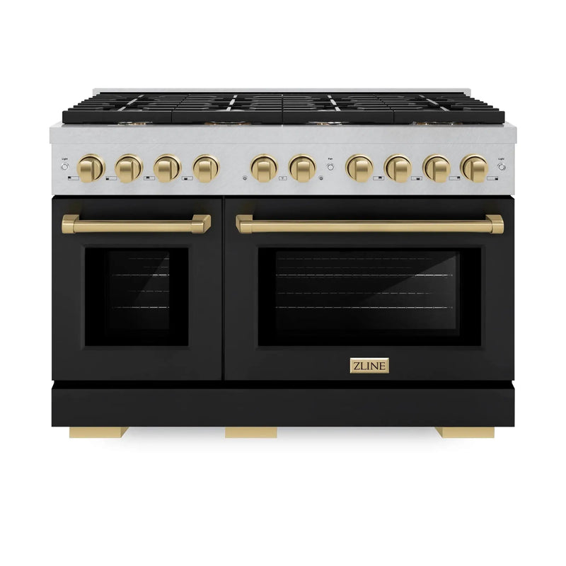 ZLINE 48"Paramount Dual Fuel Range DuraSnow® Black Matte, Champagne Bronze SDRSZ-BLM-48-CB by Farmhouse Kitchen and Bath