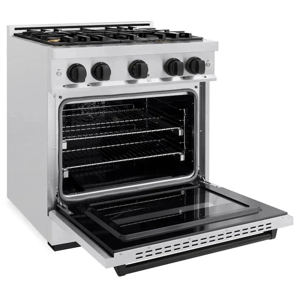 ZLINE 30"Classic Gas Range, Convection Gas Oven, DuraSnow® Stainless Steel, Matte Black CGRSZ-30-MB by Farmhouse Kitchen and Bath
