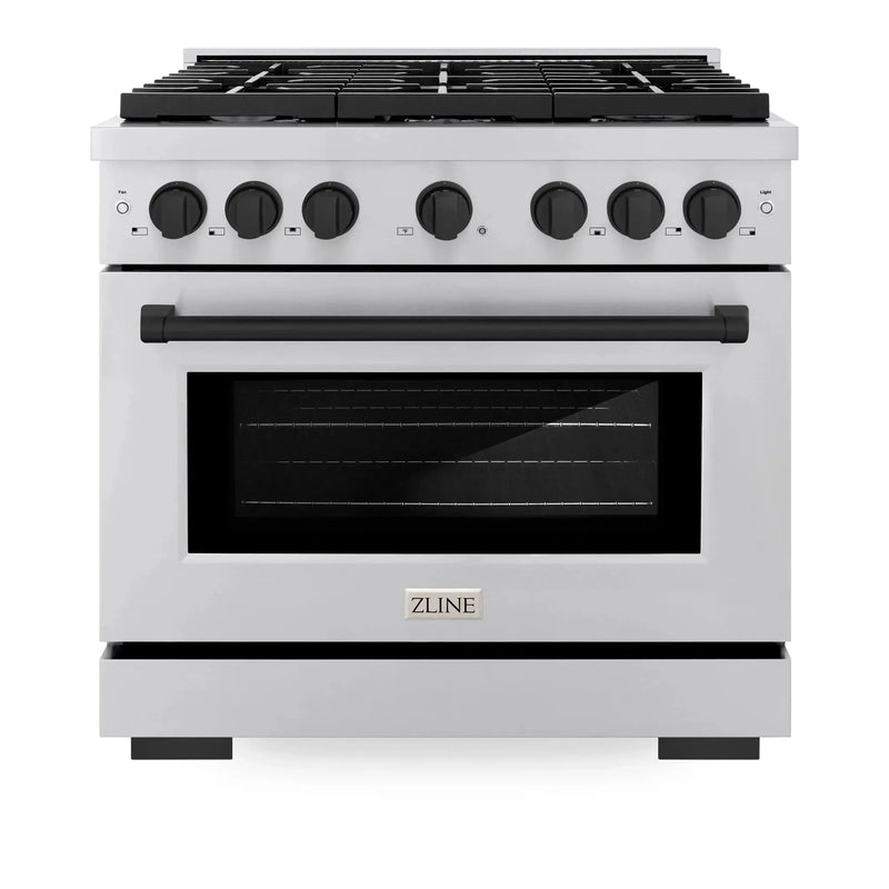 ZLINE 36"Paramount Dual Fuel Range Stainless Steel Matte Black SDRZ-36-MB by Farmhouse Kitchen and Bath