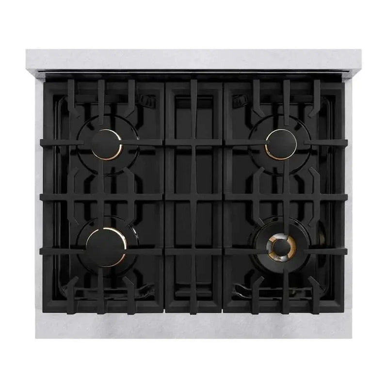 ZLINE 30" Select Gas Range Convection Gas Oven DuraSnow® Stainless Steel Gold HGRSZ-30-G by Farmhouse Kitchen and Bath