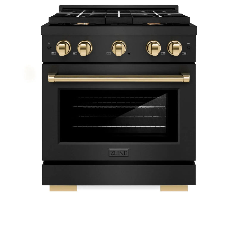 ZLINE 30"Paramount Dual Fuel Range Black Stainless Steel, Gold SDRBZ-30-G by Farmhouse Kitchen and Bath