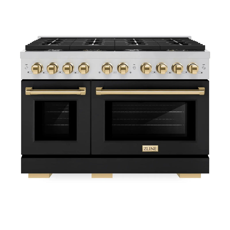 ZLINE 48"Paramount Dual Fuel Range Black Matte Gold SDRZ-BLM-48-G by Farmhouse Kitchen and Bath
