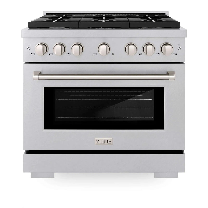 ZLINE 36"Paramount Dual Fuel Range DuraSnow® Brass Burners SDRS-BR-36 by Farmhouse Kitchen and Bath