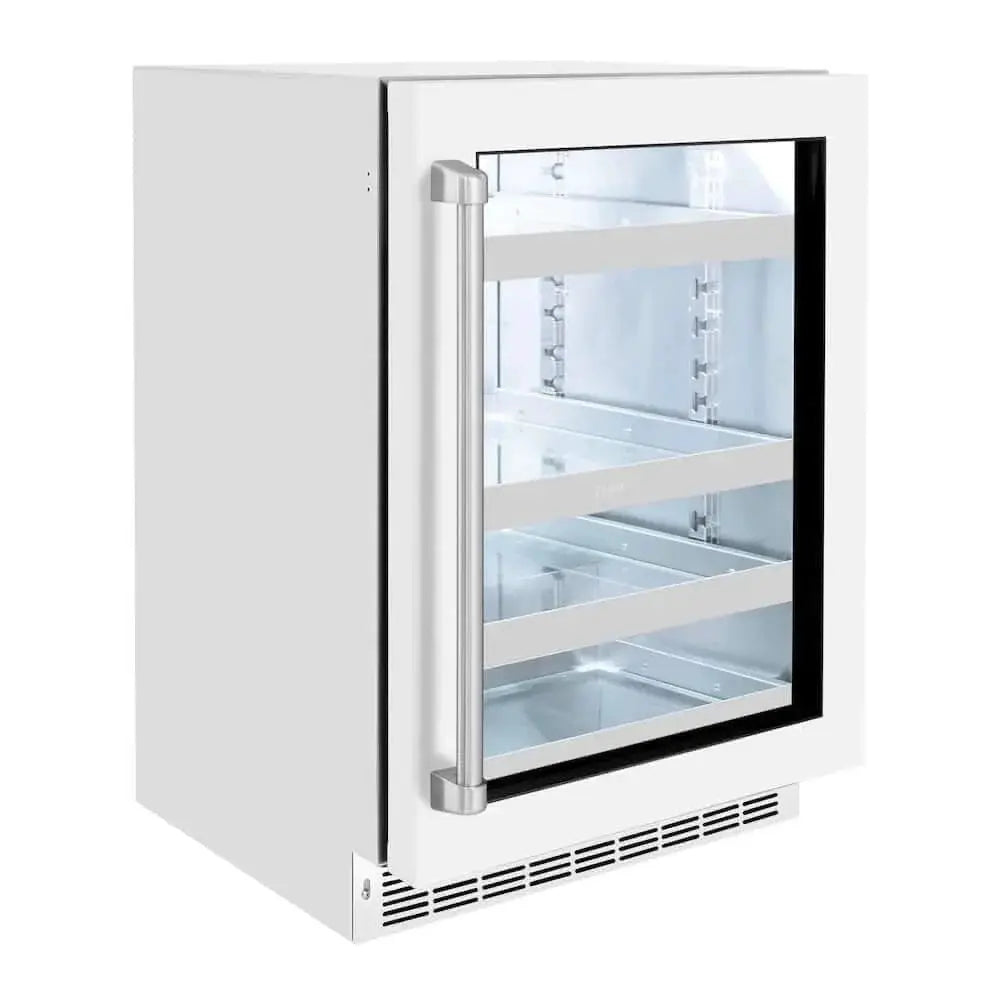 ZLINE 24" Touchstone 151 Can Beverage Fridge White Matte Glass Door RBSO-WM-24 by Farmhouse Kitchen and Bath