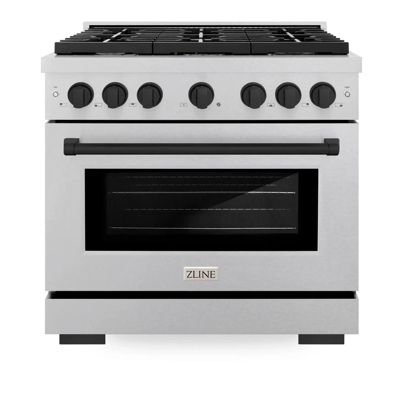 ZLINE 36"Paramount Dual Fuel Range DuraSnow® Matte Black SDRSZ-36-MB by Farmhouse Kitchen and Bath
