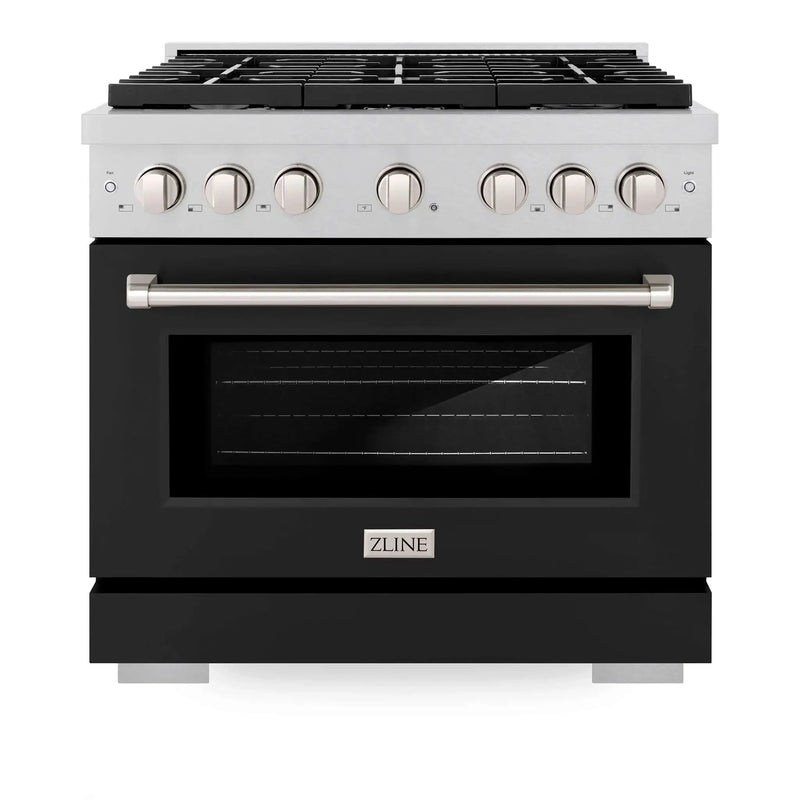 ZLINE 36"Paramount Dual Fuel Range DuraSnow® Black Matte SDRS-BLM-36 by Farmhouse Kitchen and Bath