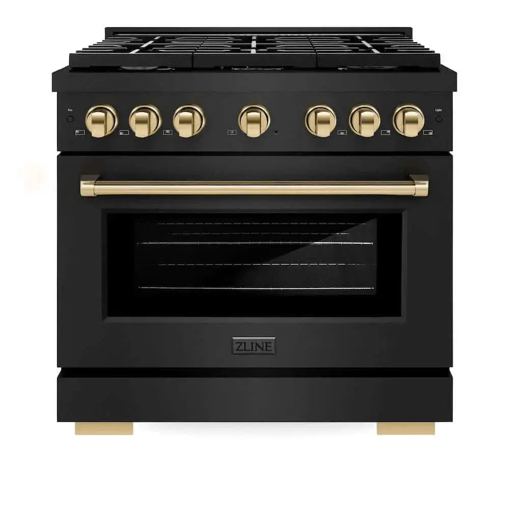 ZLINE 36"Gas Range, Convection Gas Oven, Black, Gold,SGRBZ-36-G by Farmhouse Kitchen and Bath