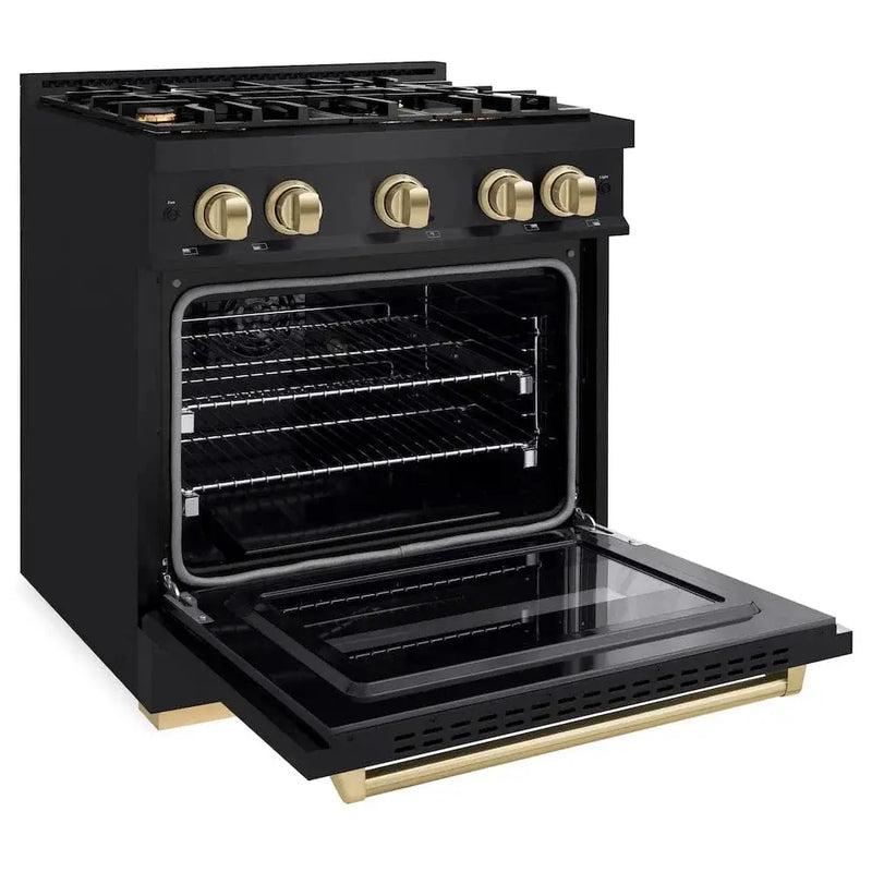 ZLINE 30" Classic Gas Range, Convection Gas Oven Black Stainless Steel, Champagne Bronze CGRBZ-30-CB by Farmhouse Kitchen and Bath