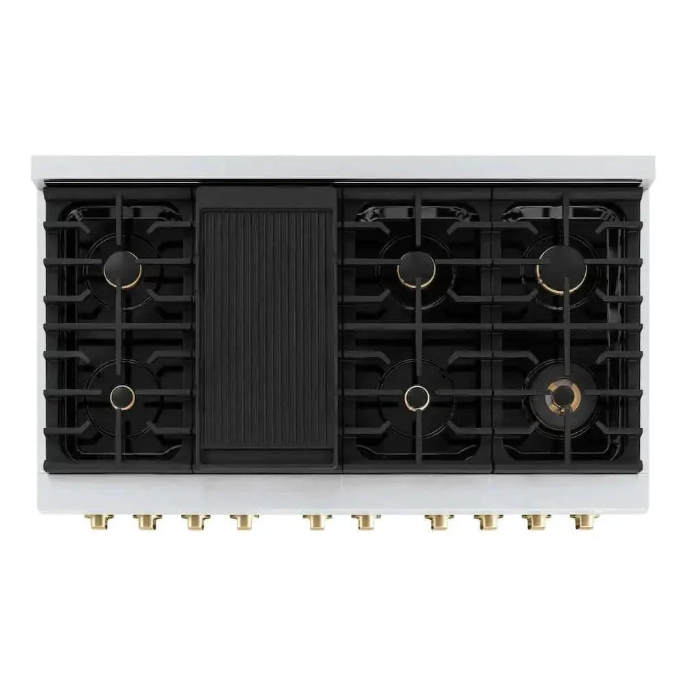 ZLINE 48"Gas Range, Convection Oven White, Gold, SGRZ-WM-48-G by Farmhouse Kitchen and Bath