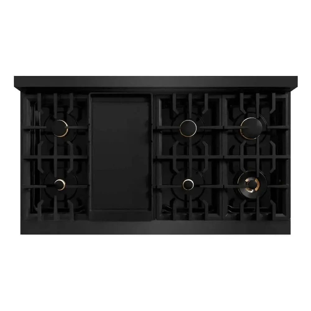 ZLINE 48" Dual Fuel Range, Gas Cooktop, Electric Convection Oven Black Stainless Steel, Gold CDRBZ-48-G by Farmhouse Kitchen and Bath