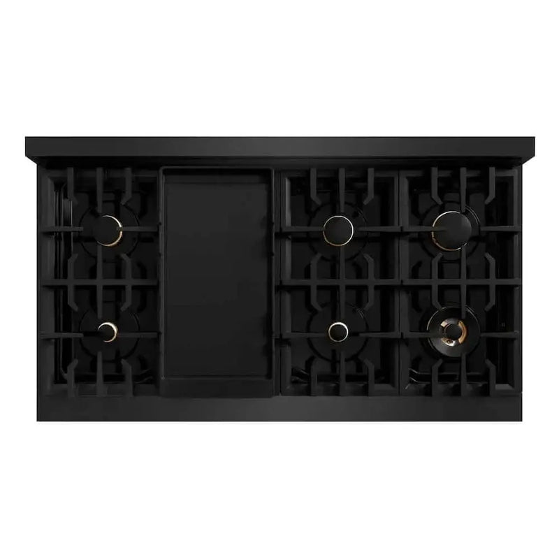 ZLINE 48" Dual Fuel Range, Gas Cooktop, Electric Convection Oven Black Stainless Steel, Gold CDRBZ-48-G by Farmhouse Kitchen and Bath