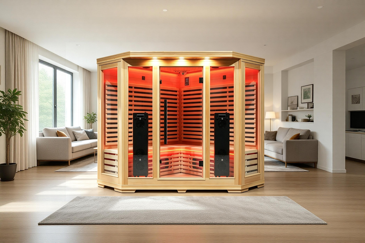 Blisspod I Vienna RED I All-In-One - Full Spectrum + Red Light Therapy I Indoor Corner Premium Sauna I 4-5 Person, photo 7 of 20