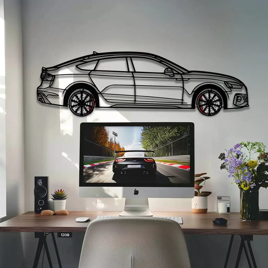 Audi RS5 Metal Car Wall Art with Rotating Wheels - Performance Sportback Silhouette Decor - Interactive Automotive Wall Art - KAFMEKA097 by Enova Art