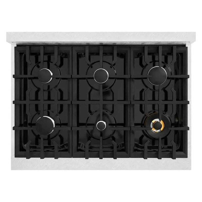 ZLINE 36" Dual Fuel Range, Gas Cooktop, Electric Convection Oven DuraSnow® Stainless Steel, White Matte Door CDRS-WM-36 by Farmhouse Kitchen and Bath