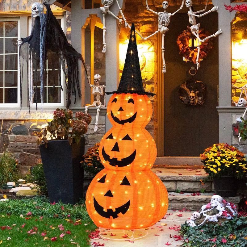 5 Feet Lighted Stacked Pumpkins Halloween Decoration with Witch Hat by DirectDeals