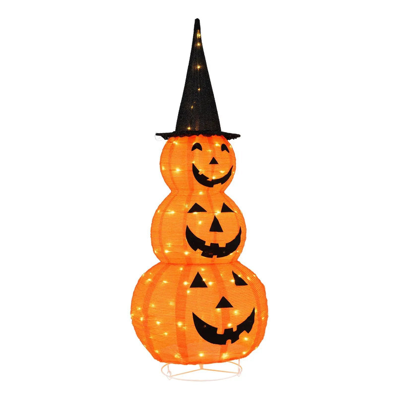 5 Feet Lighted Stacked Pumpkins Halloween Decoration with Witch Hat by DirectDeals