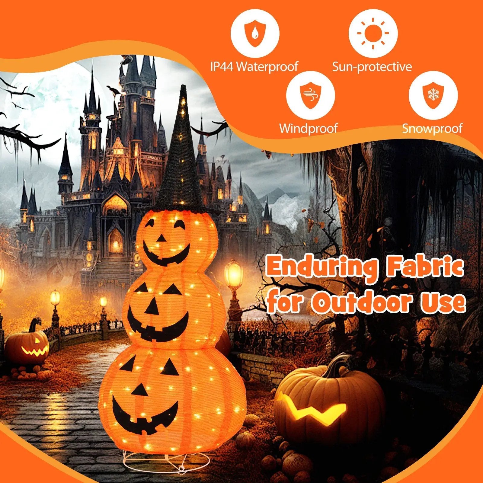 5 Feet Lighted Stacked Pumpkins Halloween Decoration with Witch Hat by DirectDeals