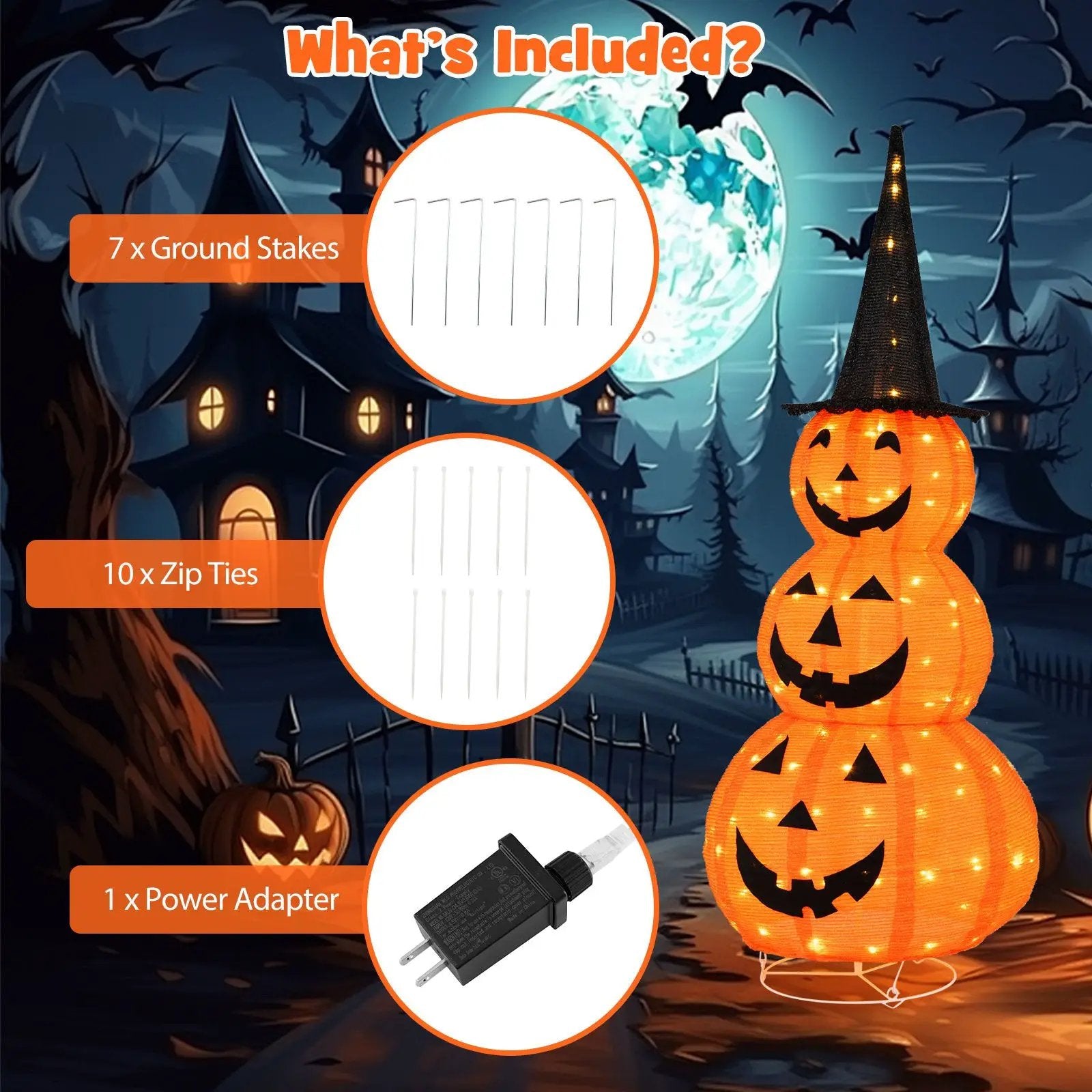 5 Feet Lighted Stacked Pumpkins Halloween Decoration with Witch Hat by DirectDeals