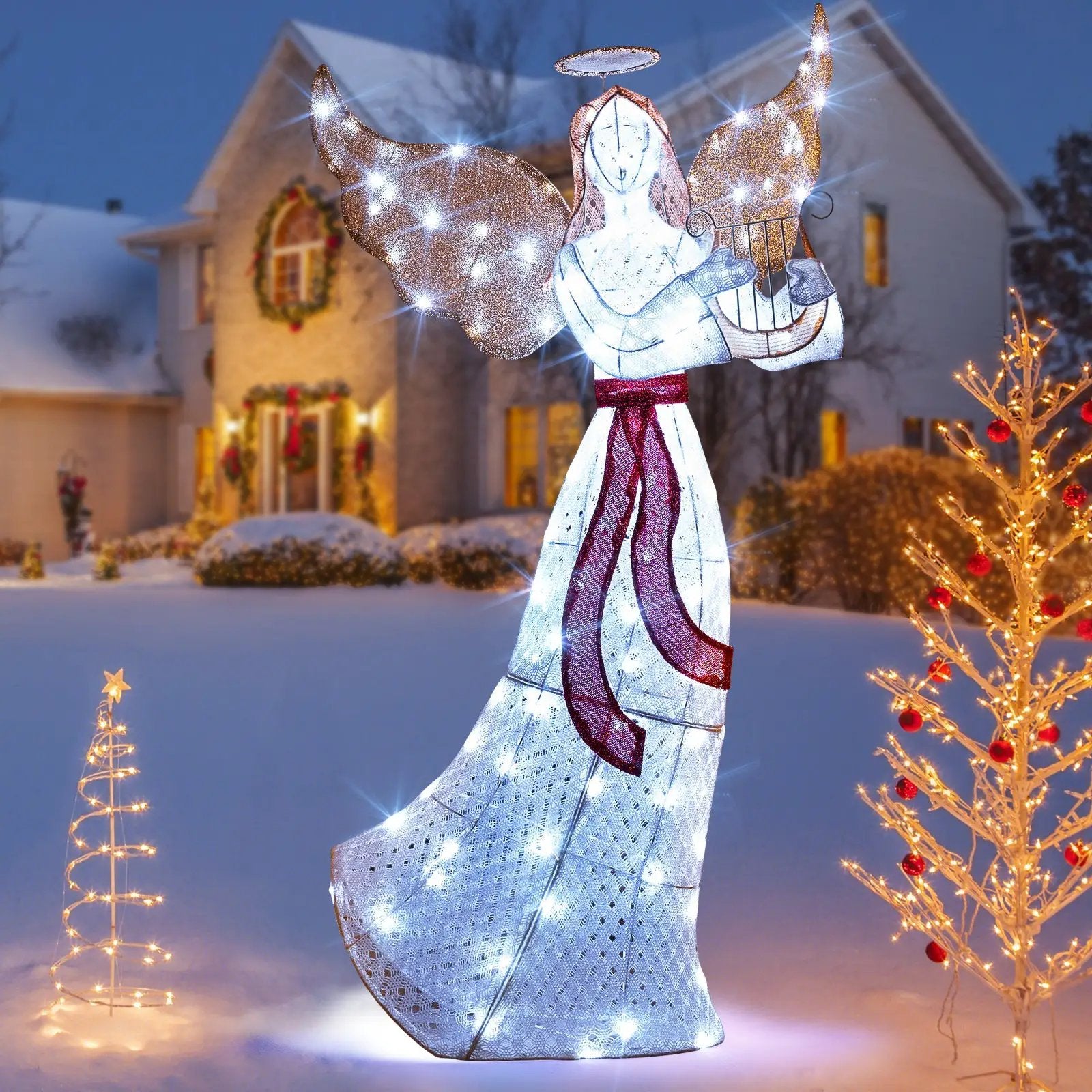 5 ft Christmas Lighted Angel with Harp and 120 Cold White LED Lights by DirectDeals